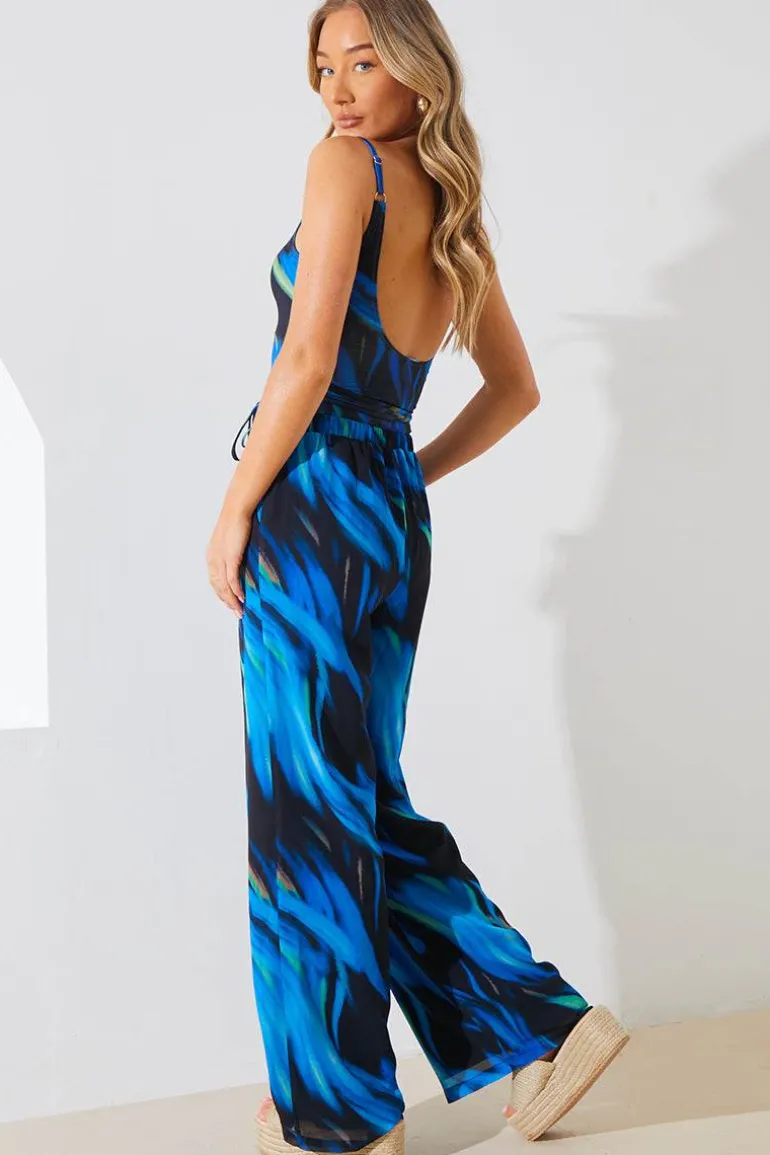 Abstract Print Chiffon Co-Ord Wide Leg Trousers