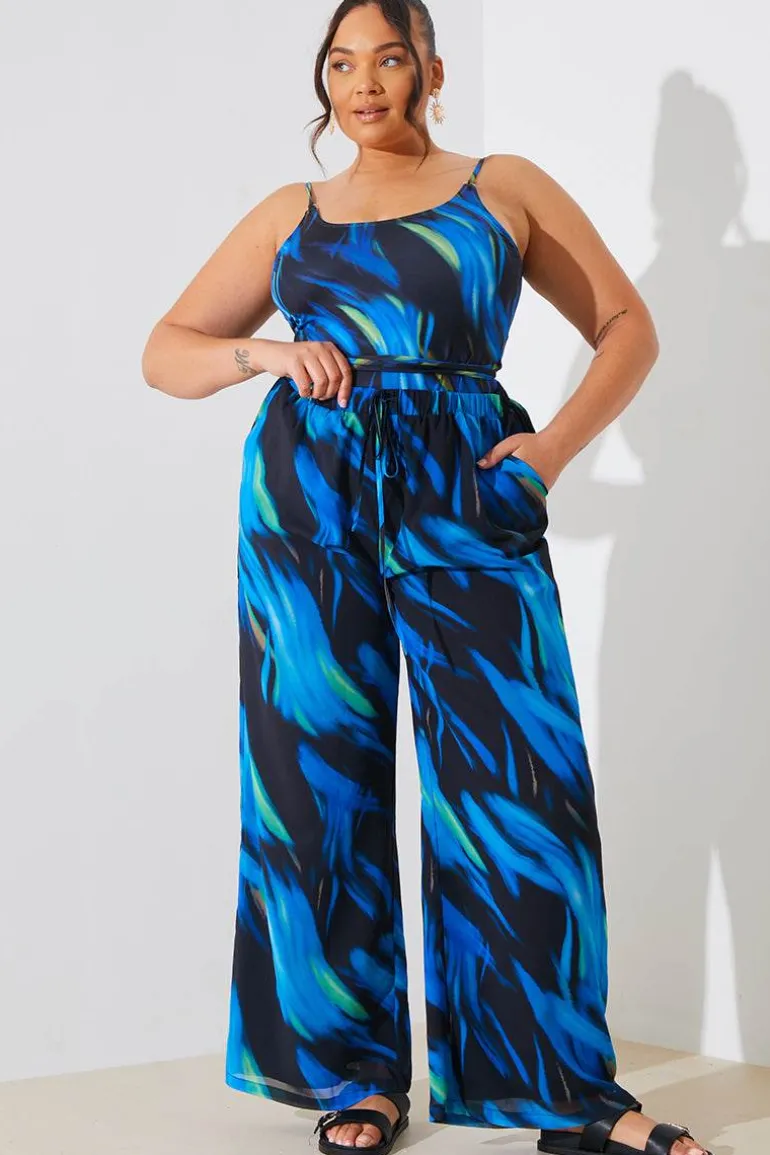 Abstract Print Chiffon Co-Ord Wide Leg Trousers