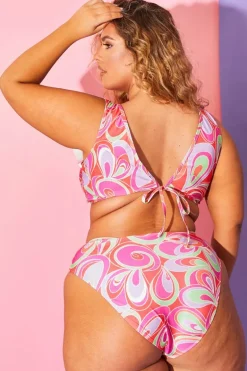 Abstract Print Ruffle Bikini Top