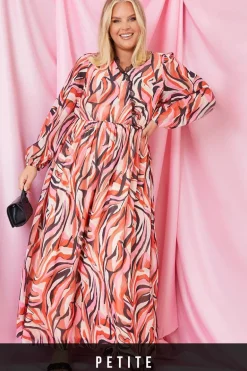 Abstract Print V Wrap Lace Trim Maxi Dress