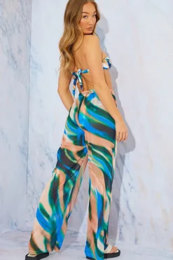 Abstract Print Wide Leg Elastic Waist Trousers