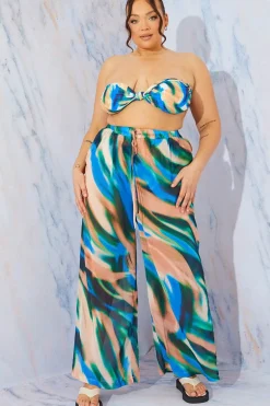 Abstract Print Wide Leg Elastic Waist Trousers