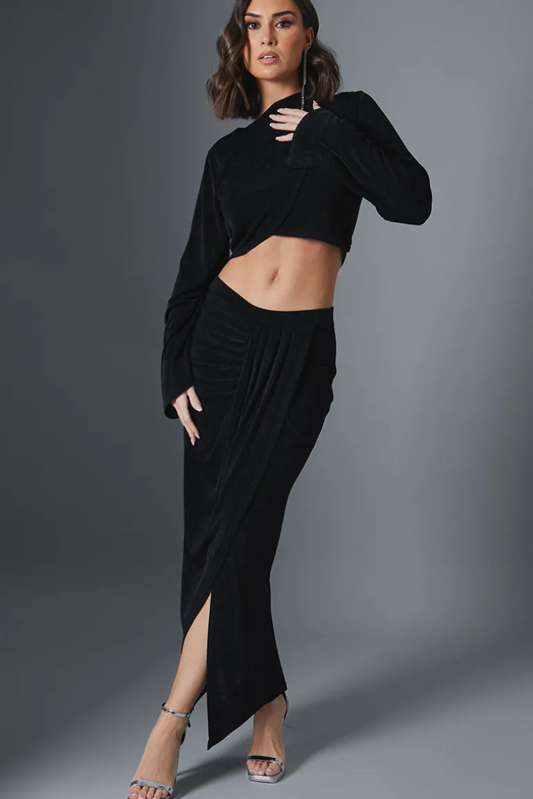 Acetate Slinky Wrap Midi Skirt