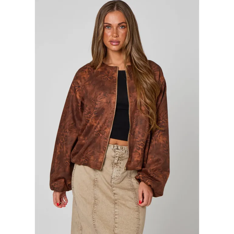 Animal Suede Bubble Hem Jacket