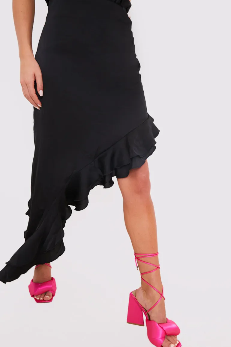 Asymmetic Frill Detail Midi Skirt