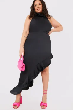 Asymmetic Frill Detail Midi Skirt