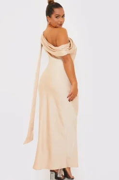Asymmetric Draped Neckline Maxi Dress