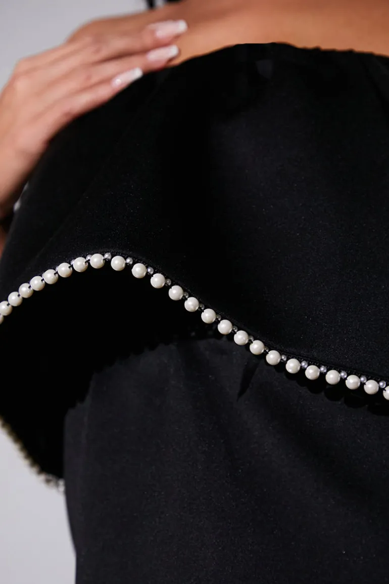 Bandeau Pearl Trim Mini Skater Dress