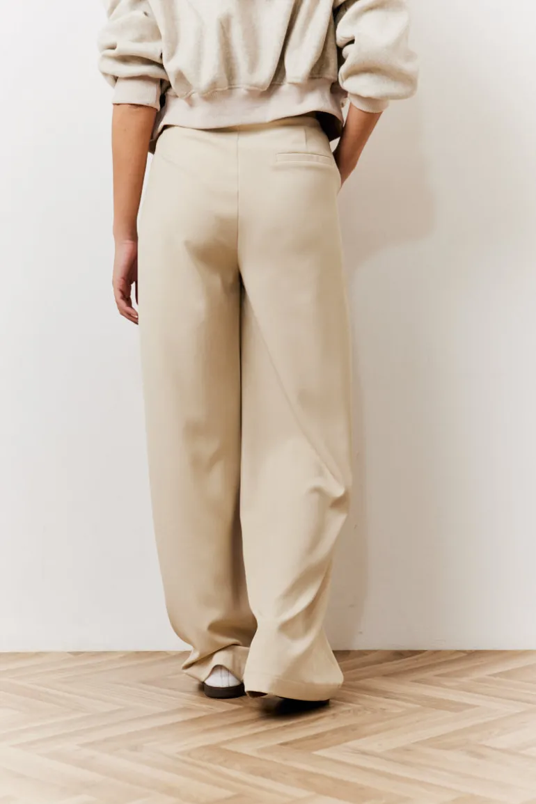 Beige Waistband Detail Tailored Trouser