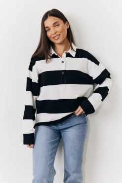 Black & White 90's Stripe Long Sleeve Rugby Shirt