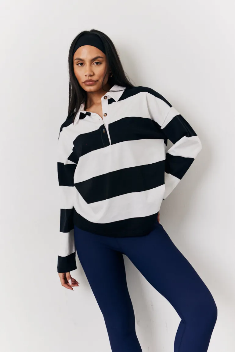 Black & White 90's Stripe Long Sleeve Rugby Shirt