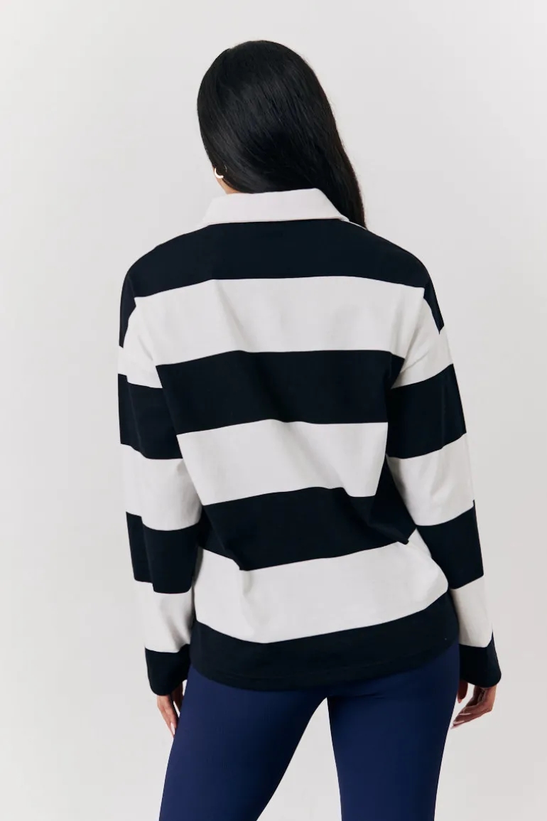 Black & White 90's Stripe Long Sleeve Rugby Shirt