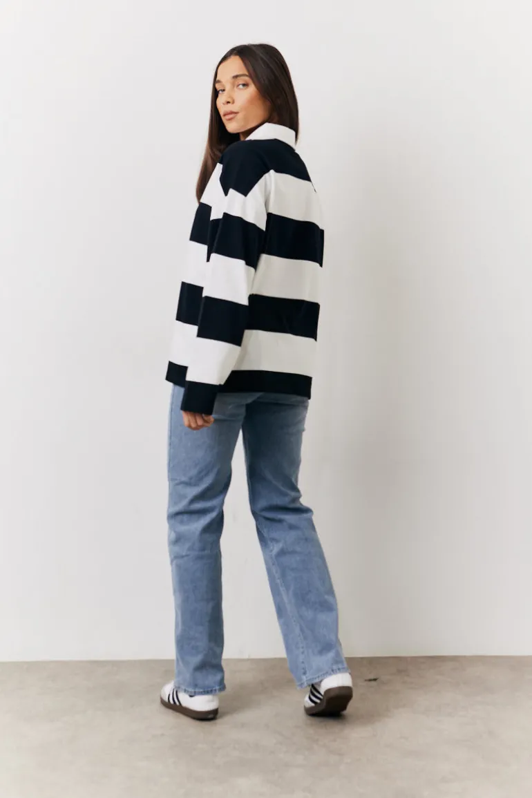 Black & White 90's Stripe Long Sleeve Rugby Shirt