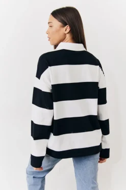 Black & White 90's Stripe Long Sleeve Rugby Shirt
