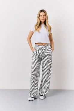 Black & White Striped Drawstring Trouser