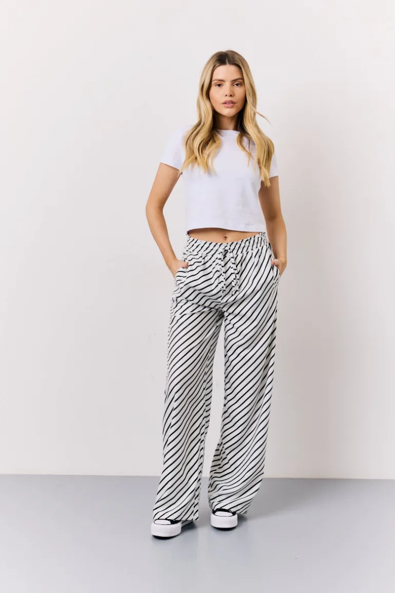 Black & White Striped Drawstring Trouser