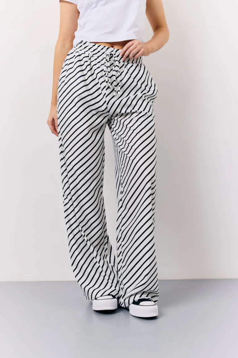 Black & White Striped Drawstring Trouser