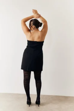 Black Bandeau Bow Front Split Hem Mini Dress