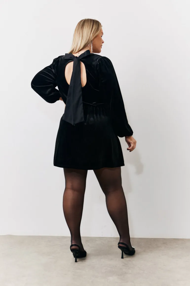 Black Bow Back Velour Mini Dress