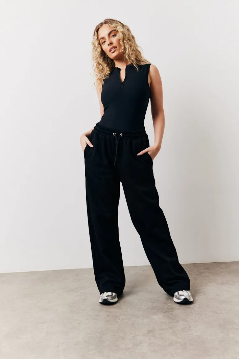 Black Built In Bra Sculpt & Control Zip Front Bodysuit
