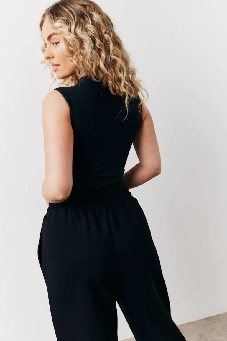 Black Built In Bra Sculpt & Control Zip Front Bodysuit