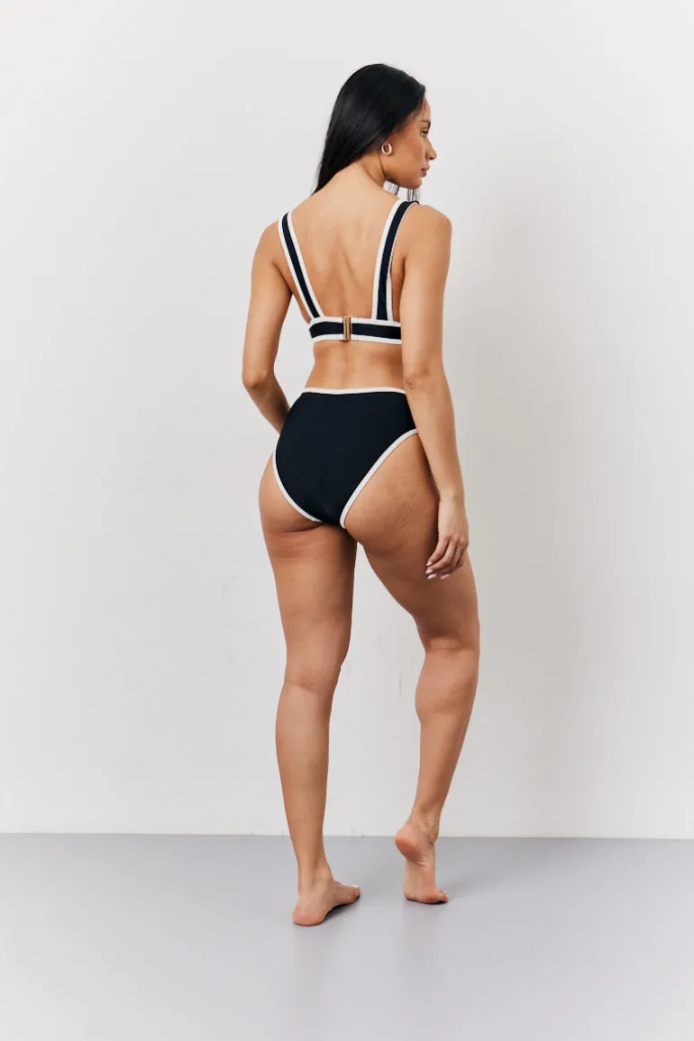 Black Contrast Binding Plunge Bikini Top