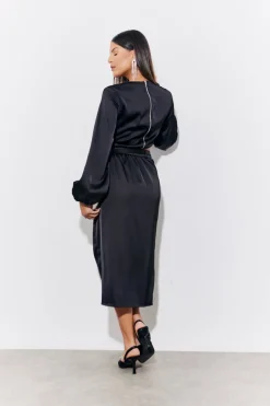 Black Curved Hem Satin Top
