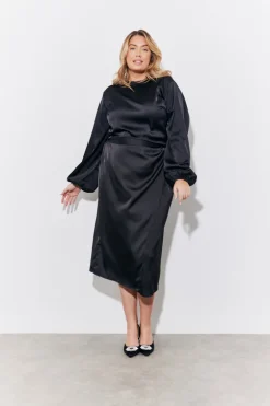 Black Curved Hem Satin Top