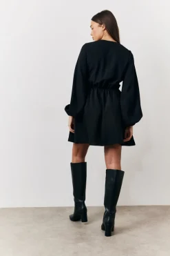 Black Drape Detail Mini Dress