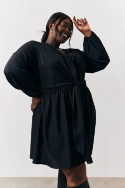 Black Drape Detail Mini Dress