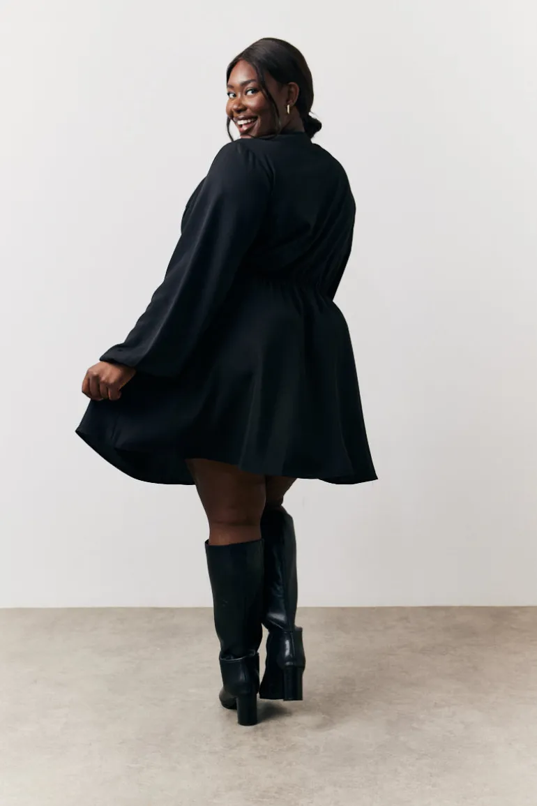 Black Drape Detail Mini Dress