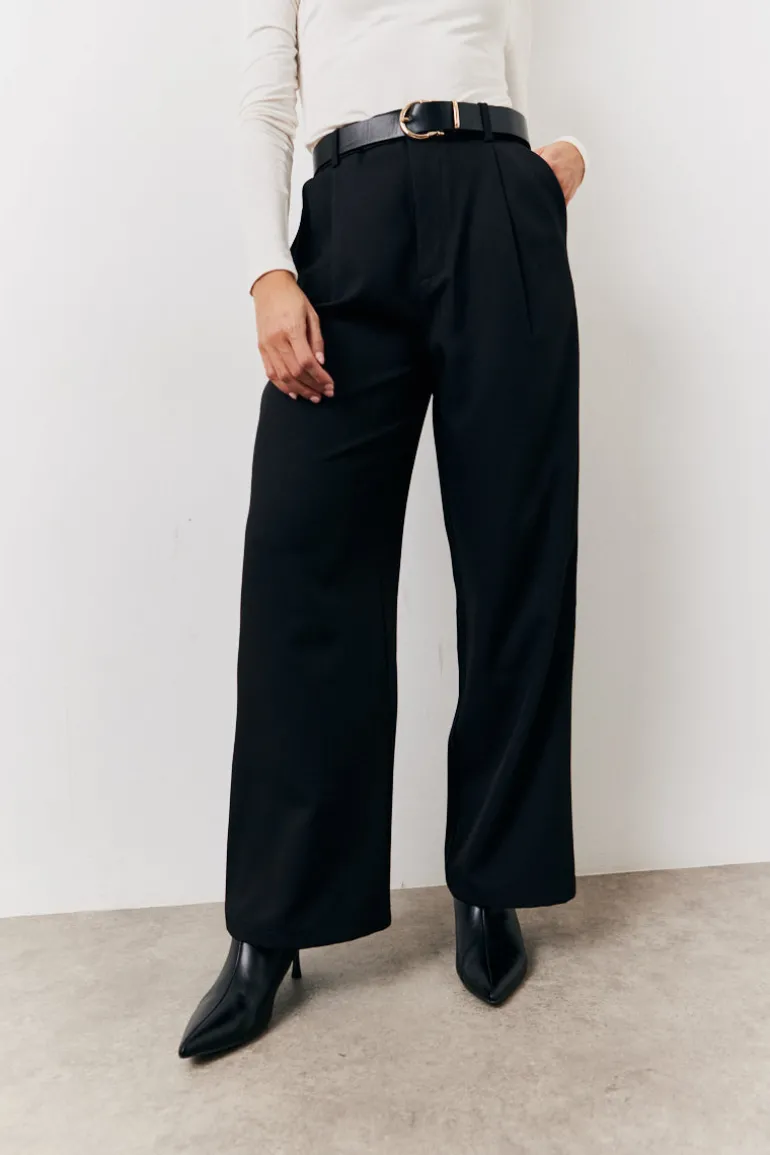 Black Elasticated Waist Wide Leg Trouser