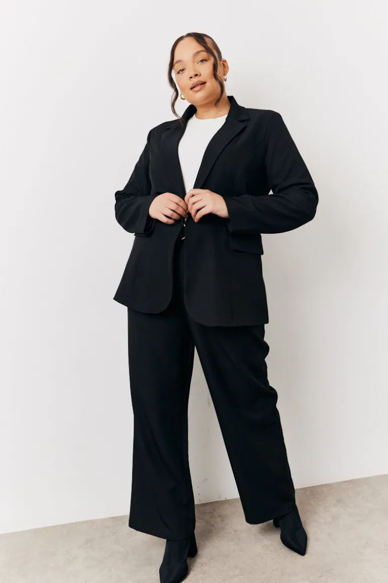 Black Elasticated Waist Wide Leg Trouser