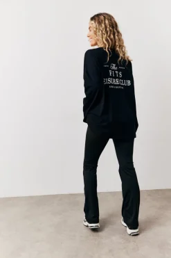 Black Fits Leisure Club Graphic Oversized Long Sleeve T-Shirt