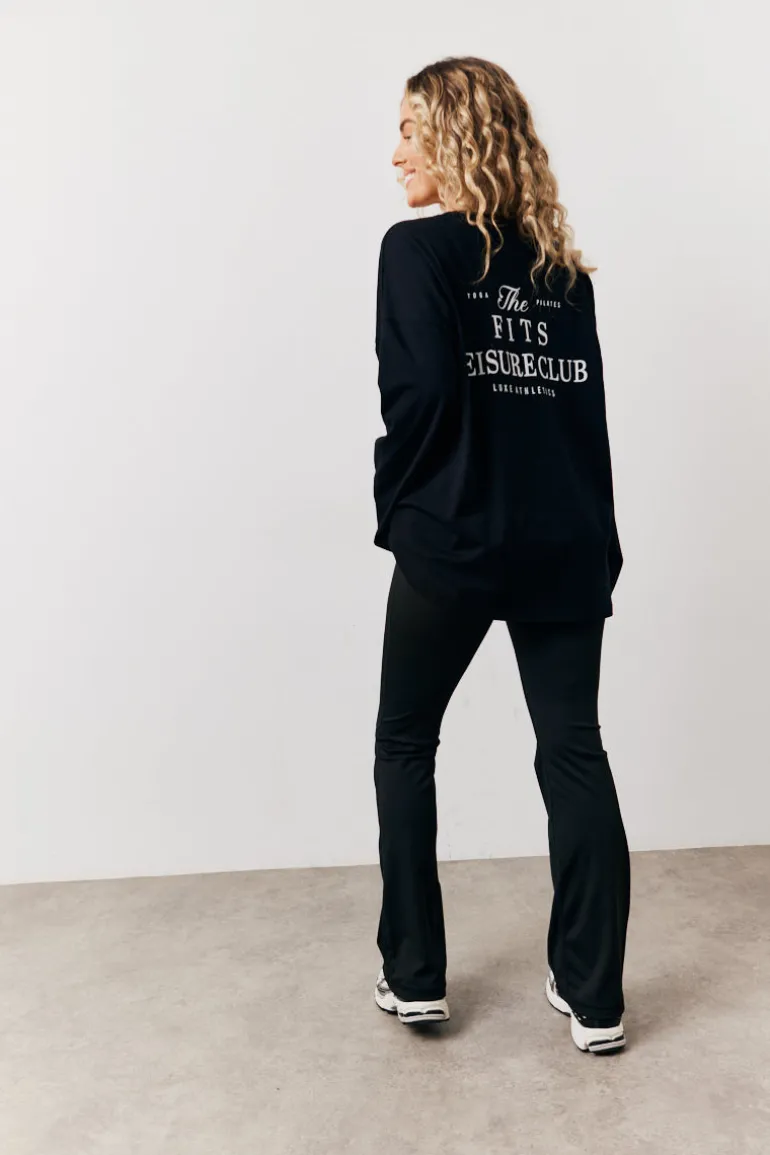 Black Fits Leisure Club Graphic Oversized Long Sleeve T-Shirt