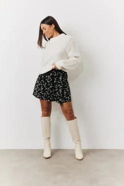 Black Floral Flippy Mini Skirt