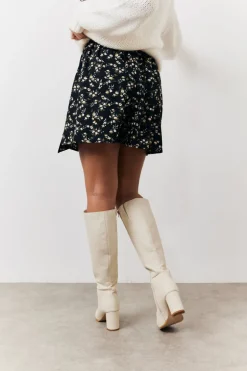 Black Floral Flippy Mini Skirt