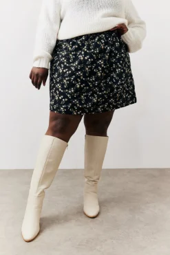 Black Floral Flippy Mini Skirt