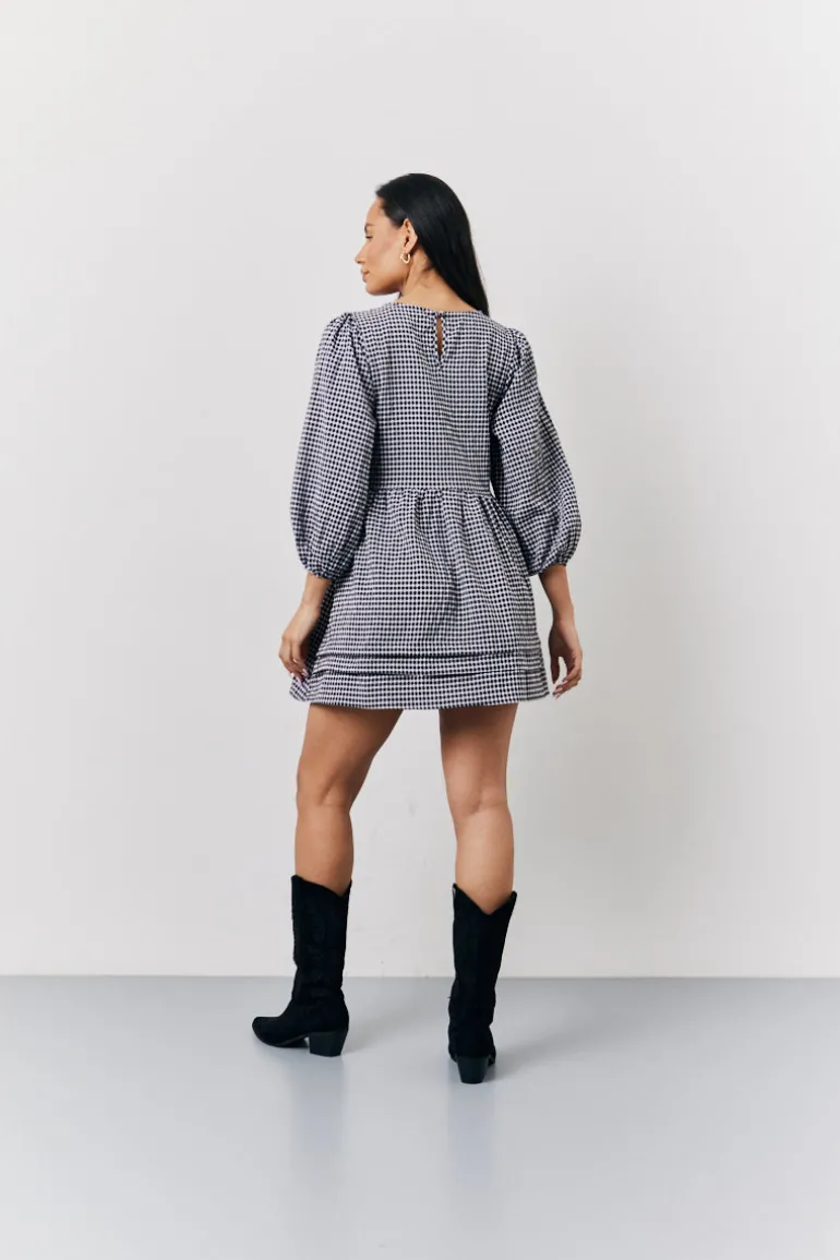 Black Gingham Mini Smock Dress