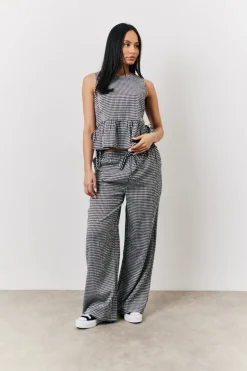 Black Gingham Wide Leg Trousers