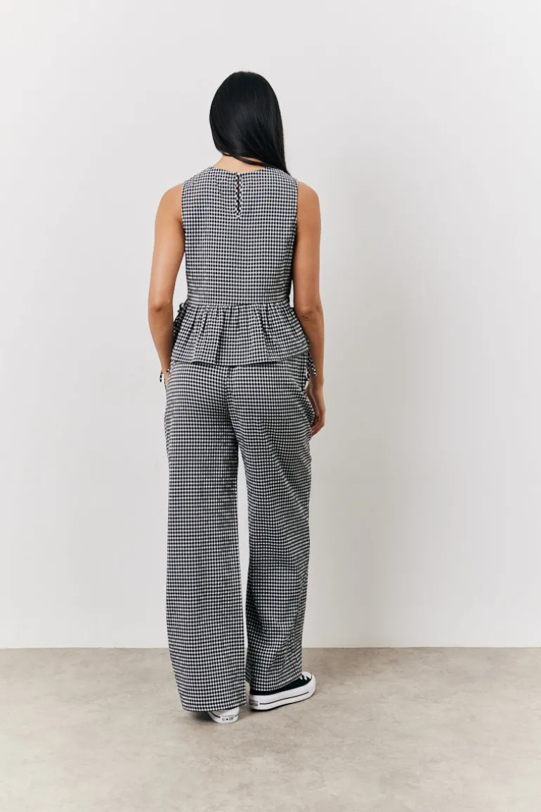 Black Gingham Wide Leg Trousers