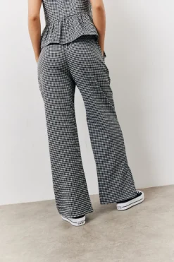Black Gingham Wide Leg Trousers