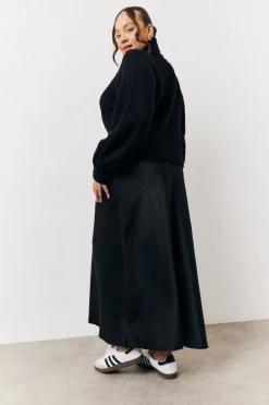 Black Jacquard Printed Slip Skirt