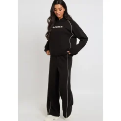 Black Piped Wide Leg Joggers