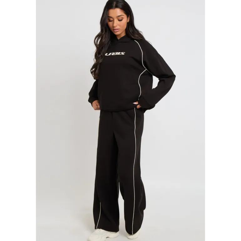 Black Piped Wide Leg Joggers