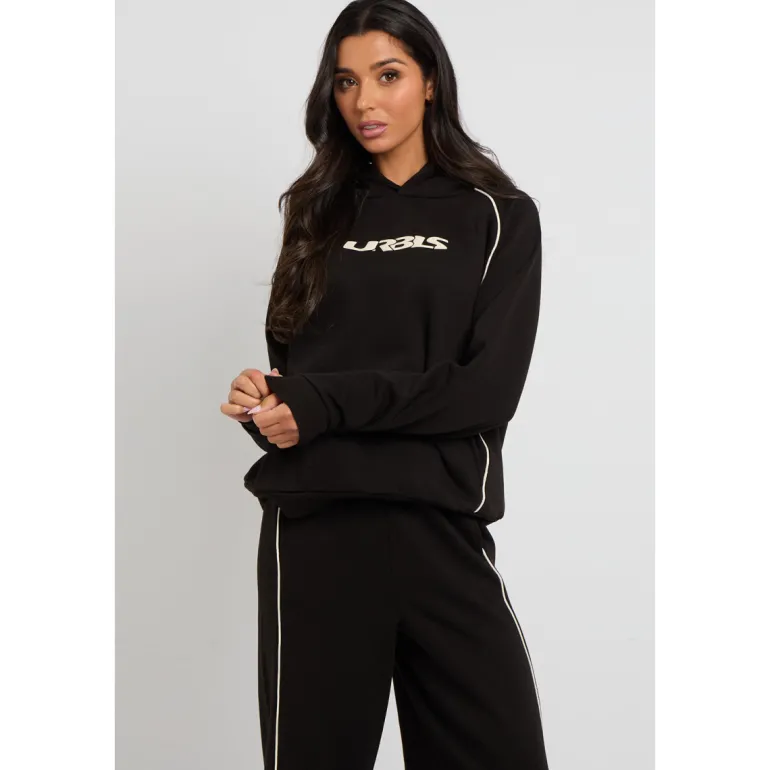 Black Piped Wide Leg Joggers