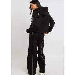 Black Piped Wide Leg Joggers