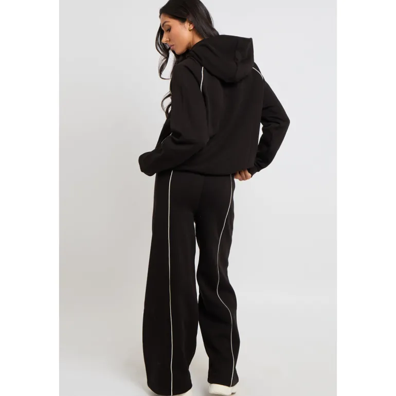 Black Piped Wide Leg Joggers