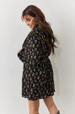 Black Rose Print High Neck Mini Dress