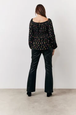 Black Rose Print Smock Top